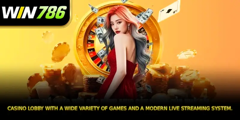 Casino lobby with a wide variety of games and a modern live streaming system.